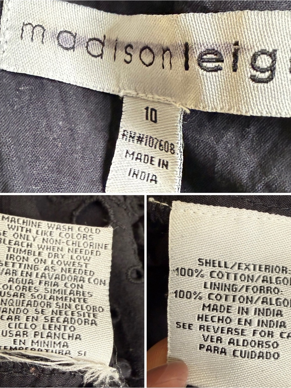 Madison Leigh Black Eyelet Cotton Prairie Boho Cottagecore Dress 10 - Picture 6 of 13